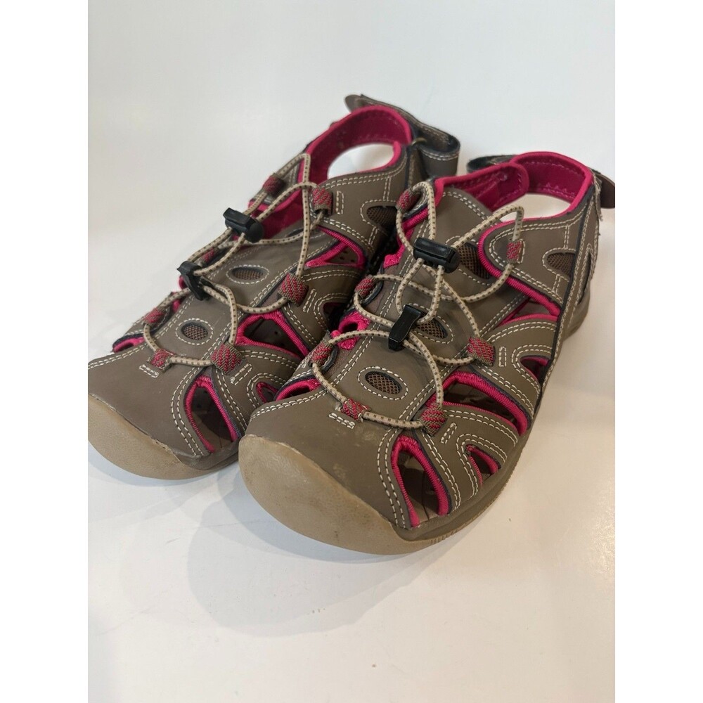 Eddie Bauer Mary Womens 7 Sport Sandals Brown Pink Leather Hiking Closed Toe